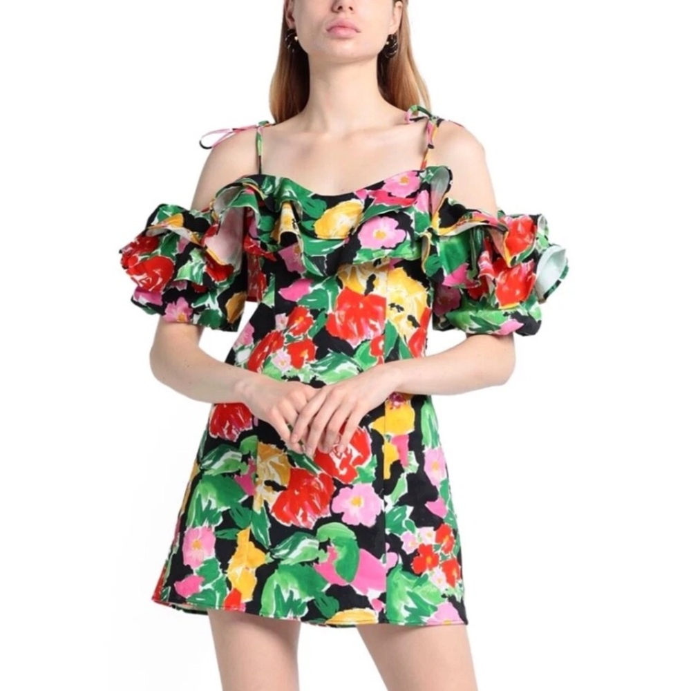 Top Shop Off The Shoulder Bold Floral Ruffle Bardot Mini‎ Dress 4 Feminine Fairy